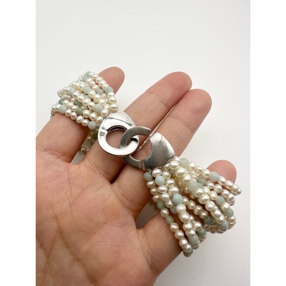 9 strand freshwater Pearl gemstone beaded bracelet 9” - Picture 5 of 7
